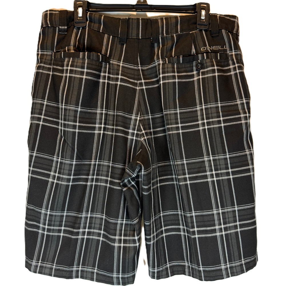 O'Neill Men's Plaid Shorts Black 36x9 Flat Front Casual Skate Streetwear Logo - Picture 1 of 6